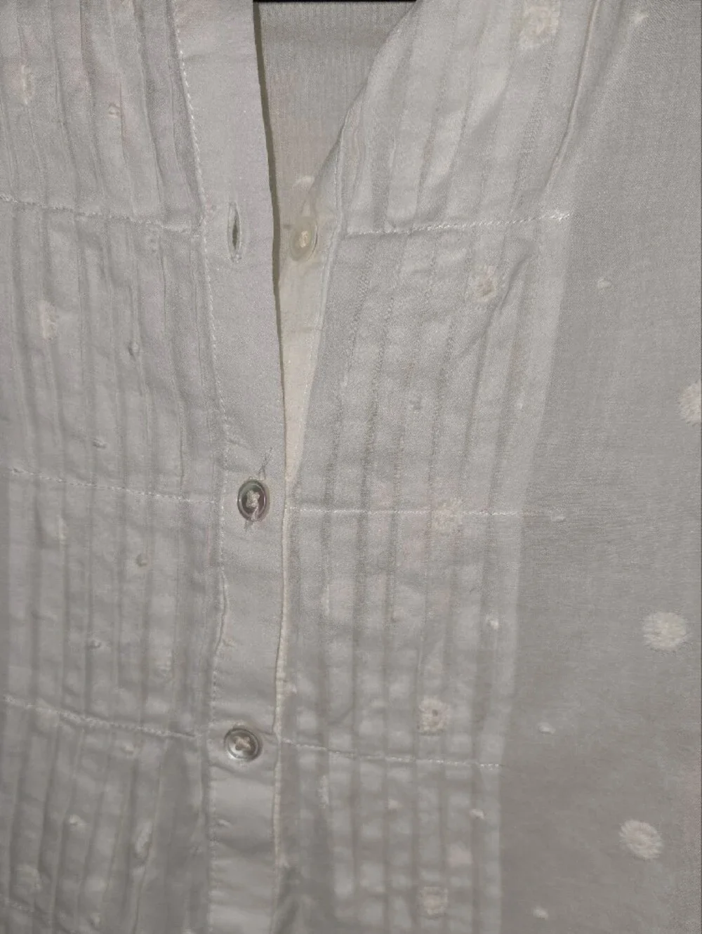 J. Crew White Swiss Dot Pintuck Henley Blouse